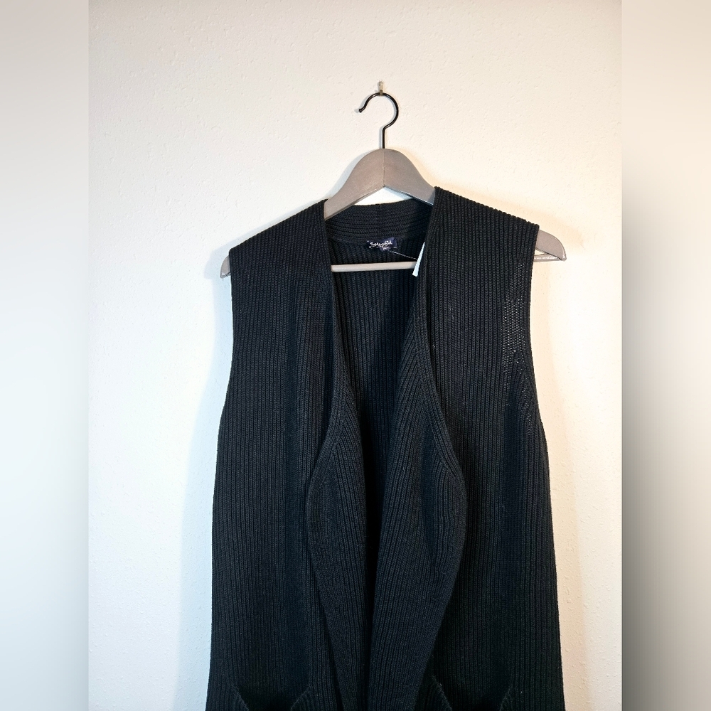 Splendid Juliet Rib Open Front Sleeveless Black Knit Cardigan Size Medium NWT - Picture 6 of 13
